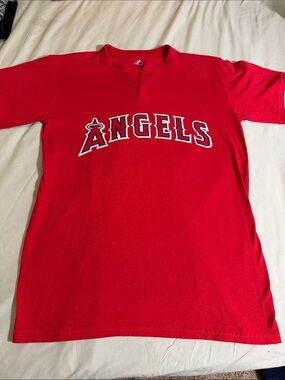 Angels Red Short-Sleeve Henley Tee